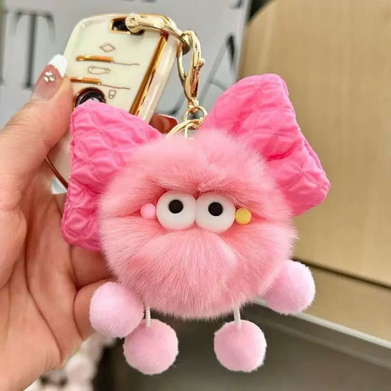 A.a. Furry Bow Keychain Colorful Fluffy Keyring Bagcharm