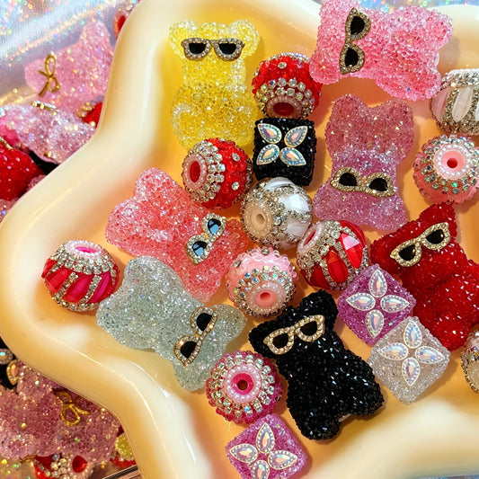 A.【For Pen DIY】Crushed Sugar Sunglasses Bear Rhinestone Bead Mix