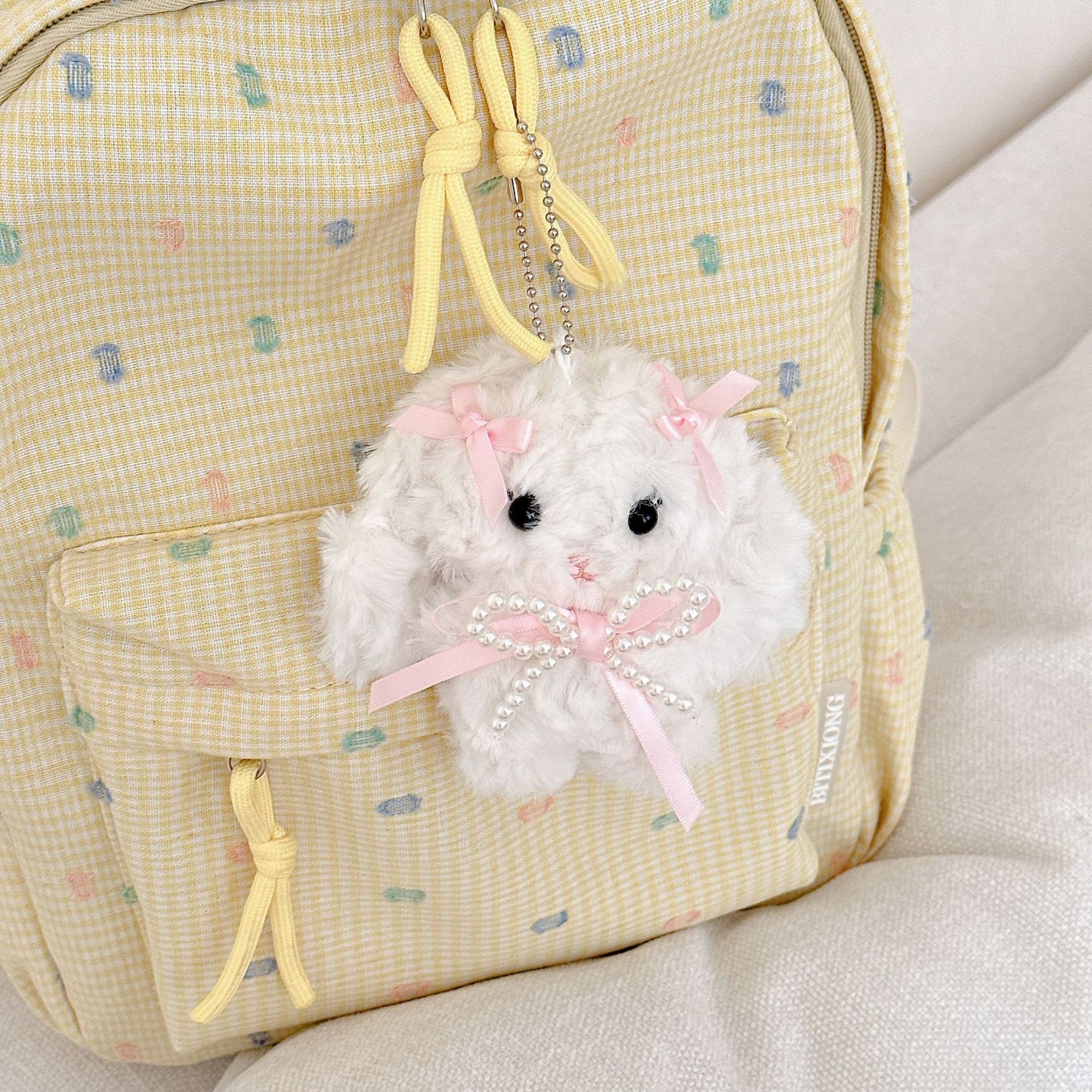 B.【NEW】Cute Plush Bunny With Bow Keychain