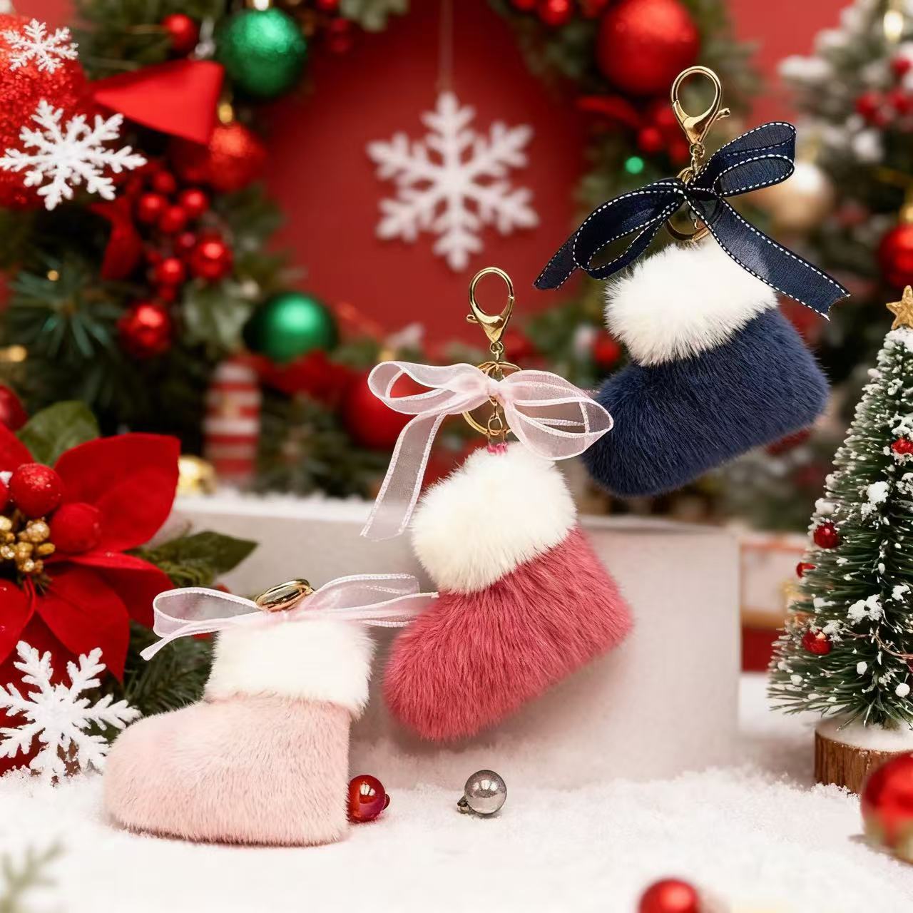C.【20%OFF!!!】Cute Mini Furry Boots Keychain - Plush Soft Handbag Charm for Women Girls
