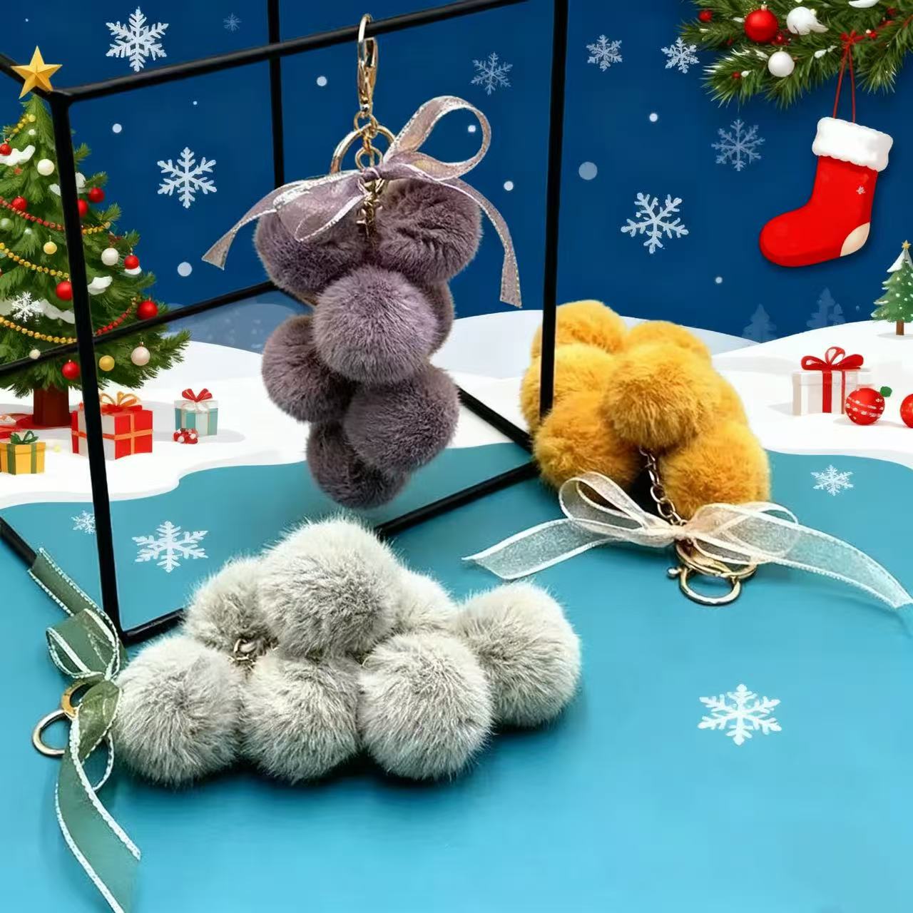 B.【20%OFF!!!】Furry Grape Keychain - Soft Plush Fruit Keychain,Cute Gift for Girls, Bag Car Accessories