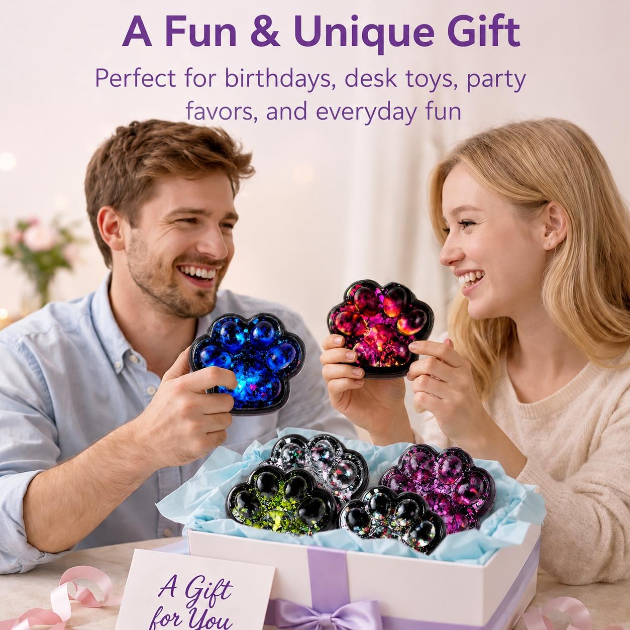 A. Cute Cat Paw Squishy Toy with Premium Plastic Bag Packaging, Glitter Sensory Squeeze Toy for Stress Relief, Slow Rising Kawaii Paw Fidget, Decompression Squishy Gift for Kids & Adults