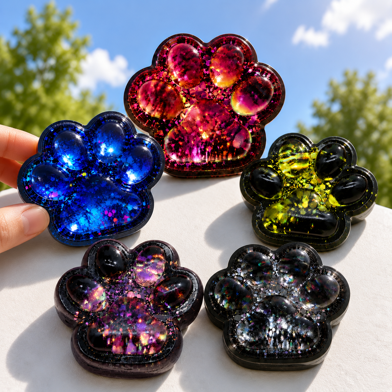 A. Cute Cat Paw Squishy Toy with Premium Plastic Bag Packaging, Glitter Sensory Squeeze Toy for Stress Relief, Slow Rising Kawaii Paw Fidget, Decompression Squishy Gift for Kids & Adults