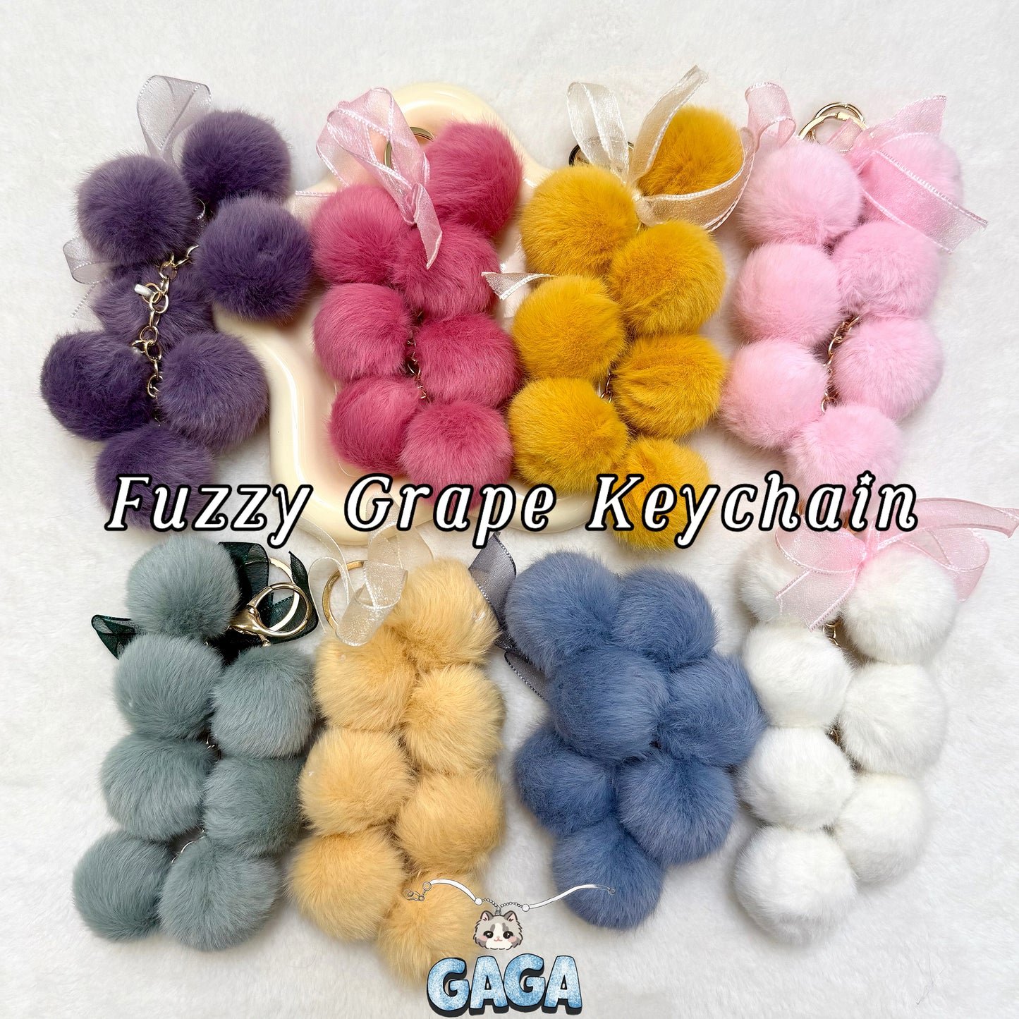 B.【20%OFF!!!】Furry Grape Keychain - Soft Plush Fruit Keychain,Cute Gift for Girls, Bag Car Accessories